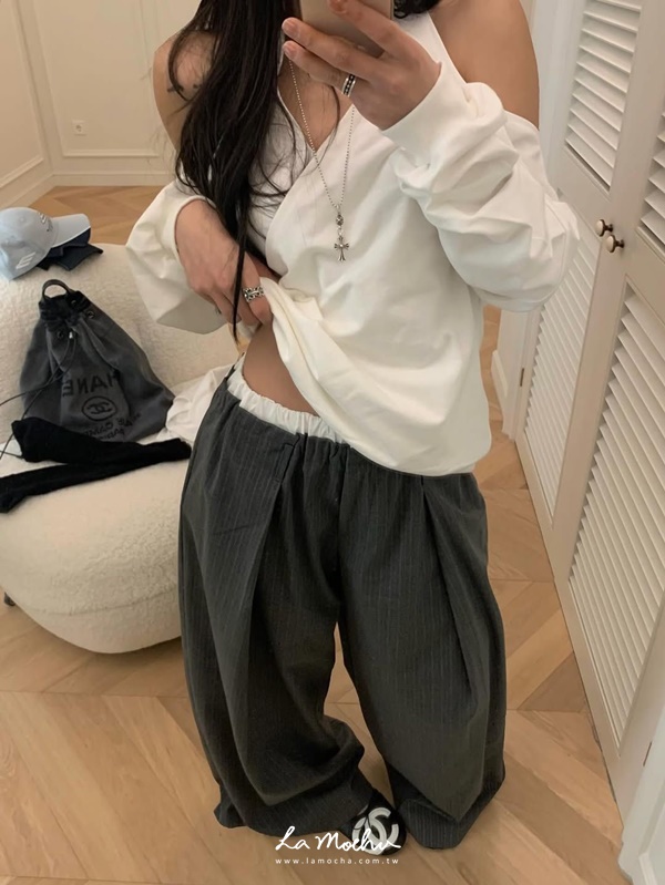 拼接打摺西裝寬長褲